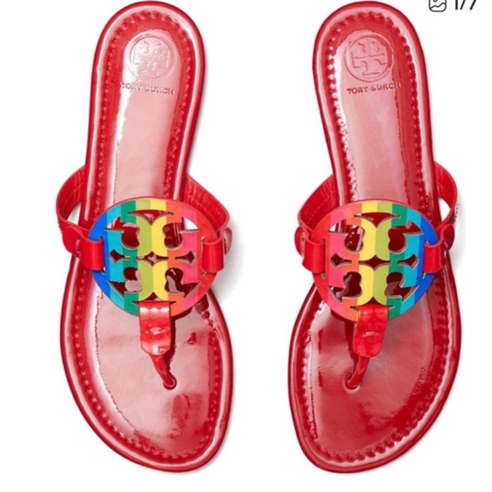 Tory Burch Miller Red Ruby Rainbow Sandals Limited Edition